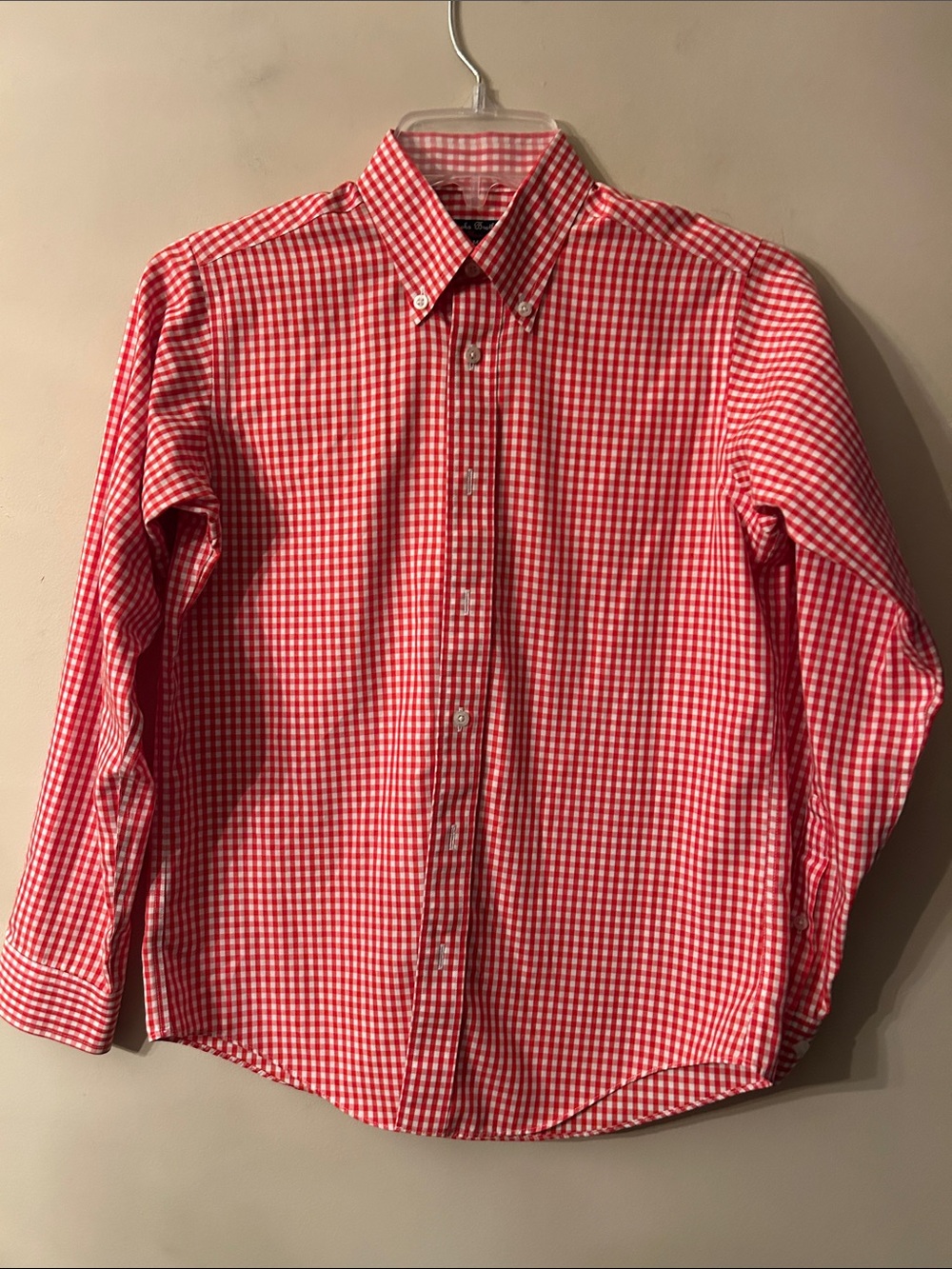 Brooks Brothers boy button-down shirt – red & white check – Size M(10-12)